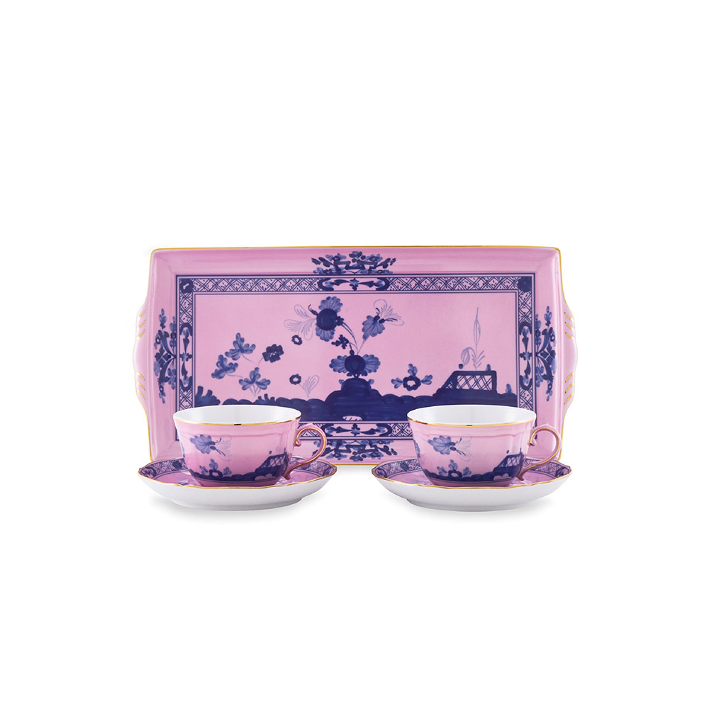 Oriente Italiano Tea S/2 with Tray - Azalea