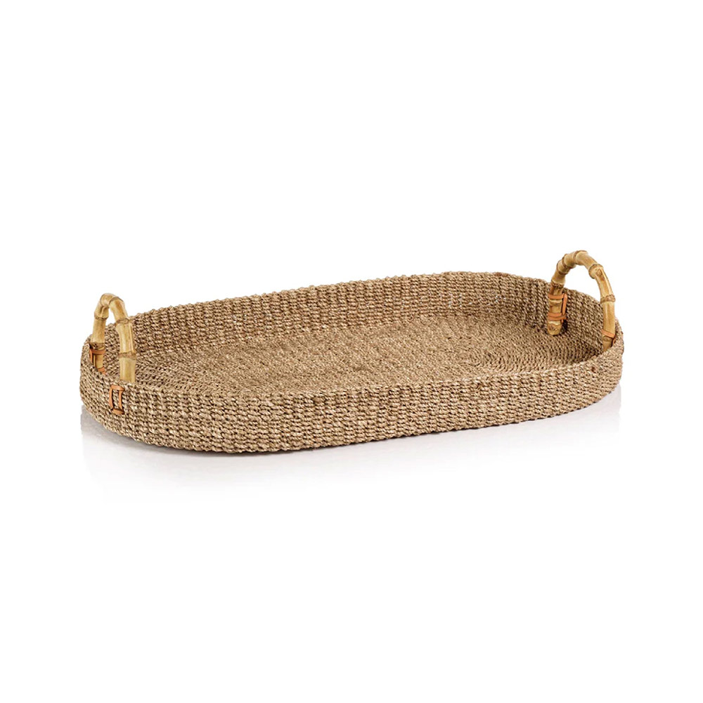 Abaca Tray w/Bamboo Handle Large