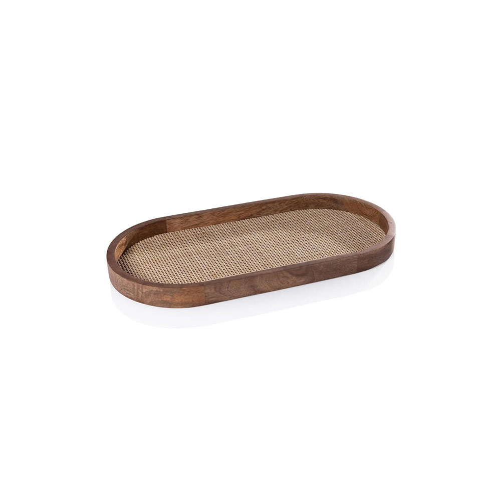 Mango Wood Rattan Oval Tray Large