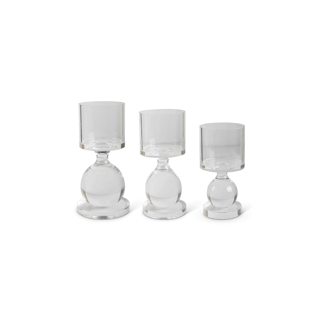 Single Ball Glass Taper / Pillar Candleholder S/3