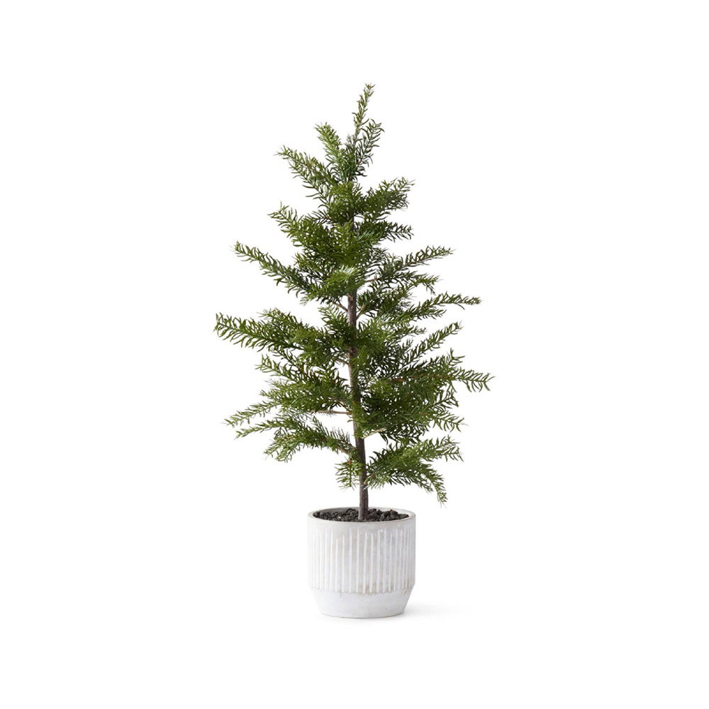 Pine Tree White Pot Ribbed