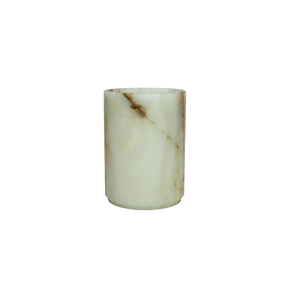 Marble Honed Finish Round Waste Bin w/Liner - Light Green Onyx