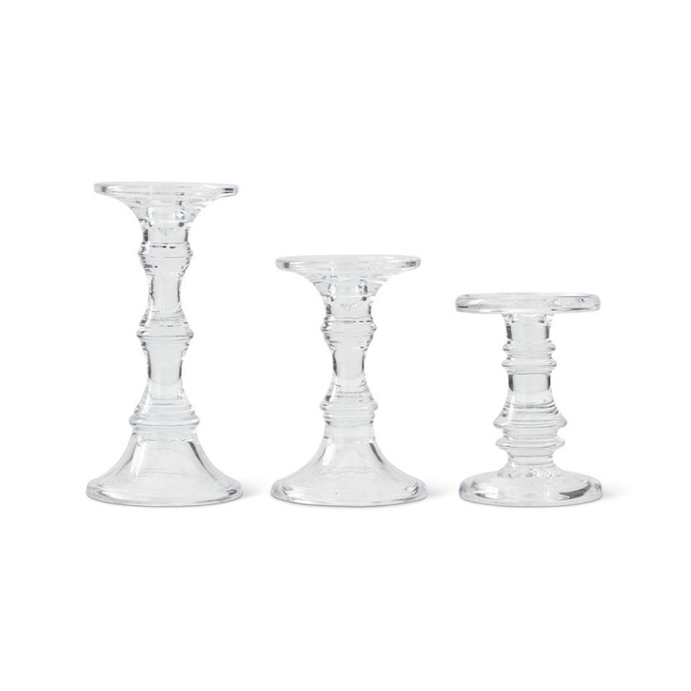 Short Glass Candleholders Set of 3