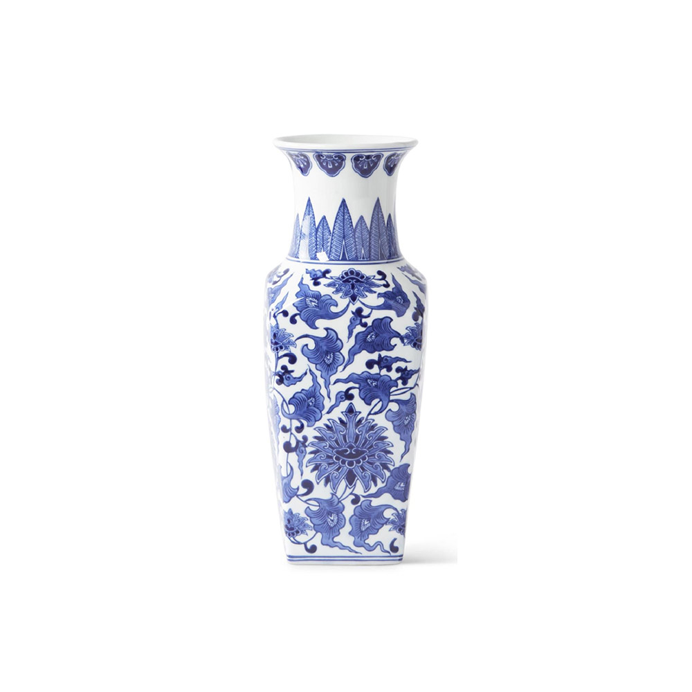 Ceramic Blue & White Chinoiserie Square Vase