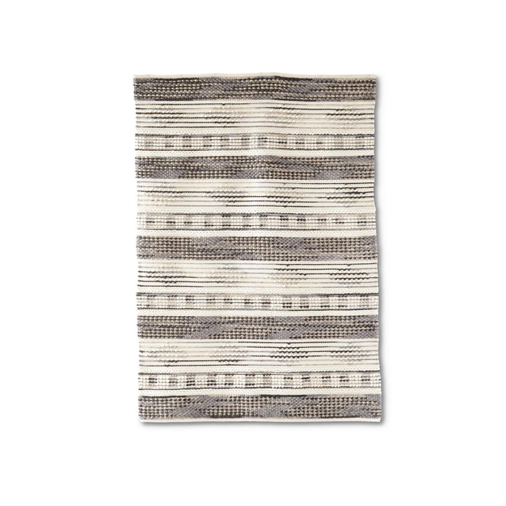 Black Gray Cream Woven Wool Area Rug