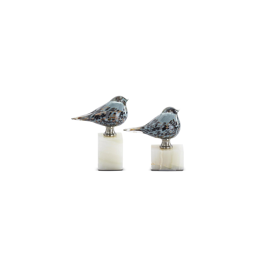 Blue Glass Birds S/2