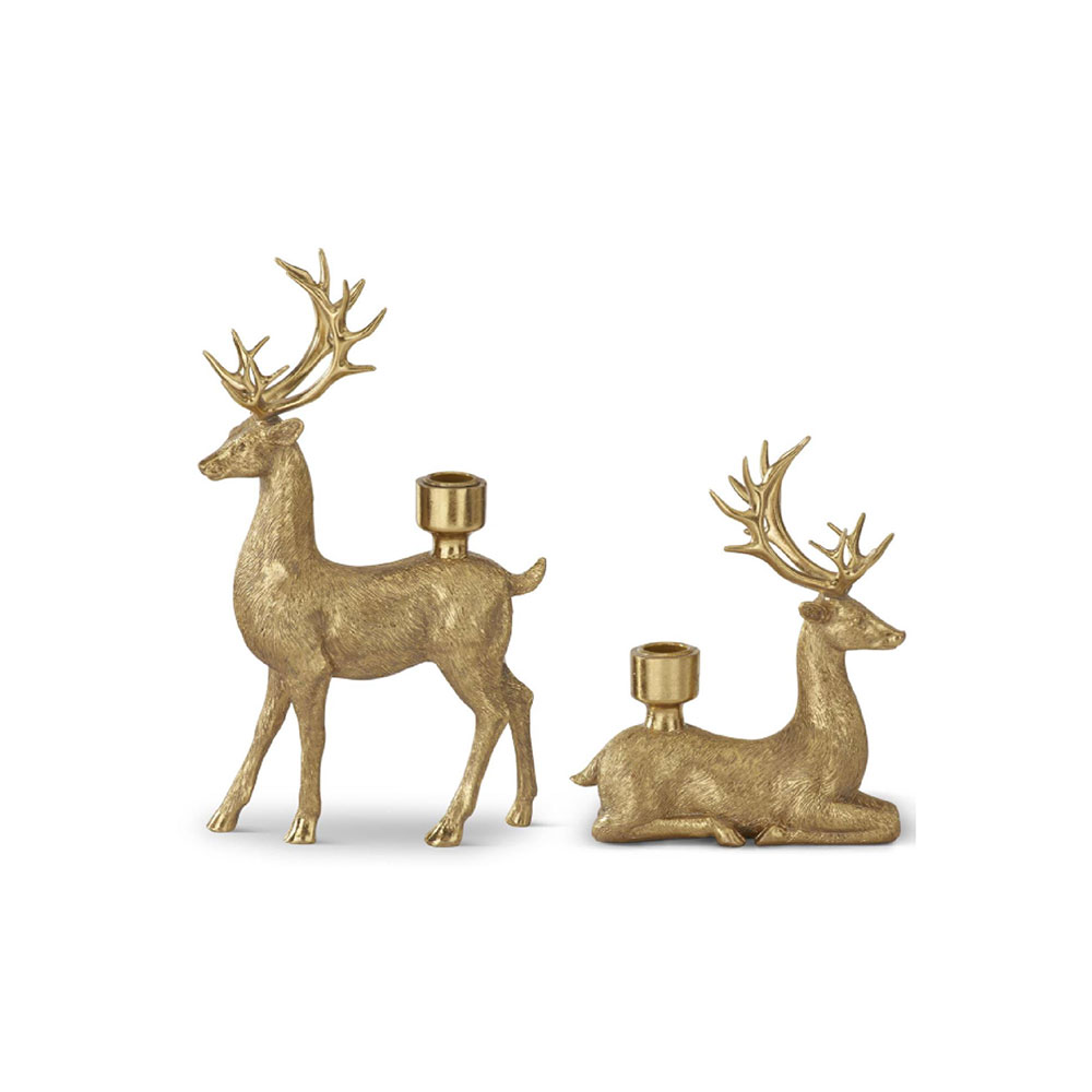 Gold Resin Deer Candlehold. S2