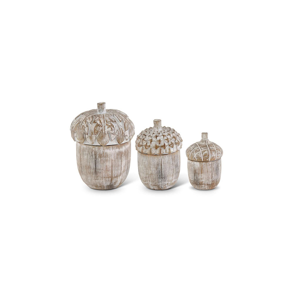 Whitewashed Resin Acorn Lidded