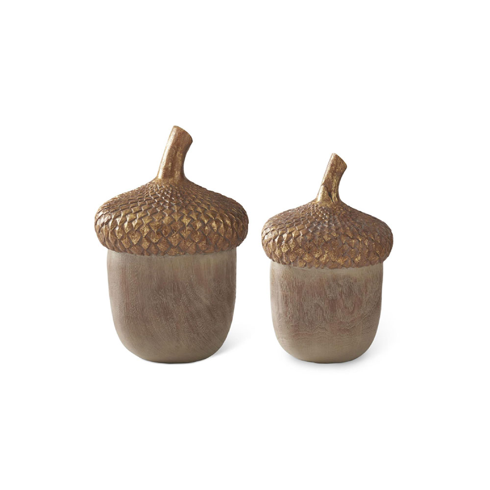 Resin Woodgrain Acorns w/Gold