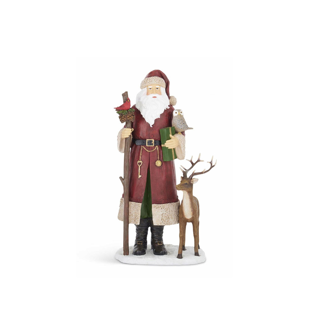 Resin Red Coat Santa w/Cardina